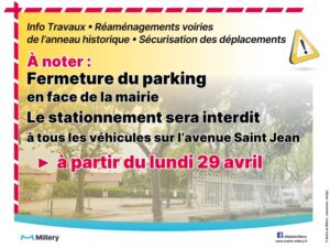 Travaux - fermeture parking face mairie 2024