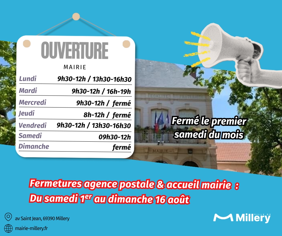 Fermeture estivale de l'accueil mairie et Agence Postale Communale